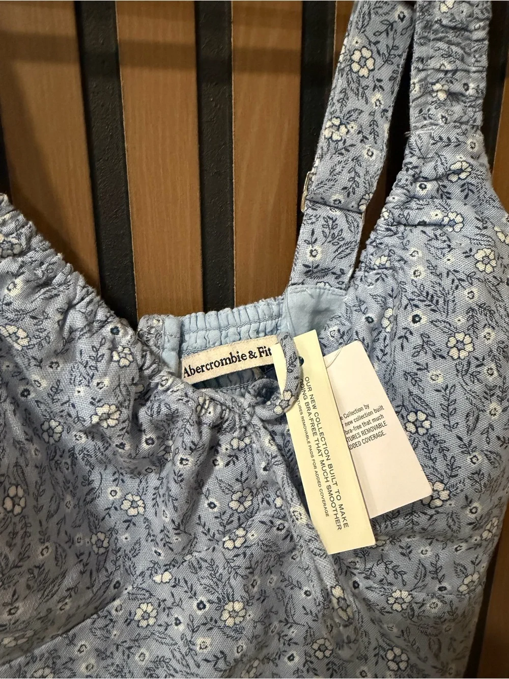 Abercrombie & Fitch Bra-Free Tie-Front Linen-Blend Mini Dress blue floral